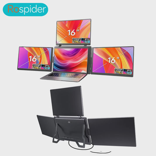16-Inch Draagbare Triple Screen Monitor - FHD Uitbreiding voor Laptops met Eén Kabel