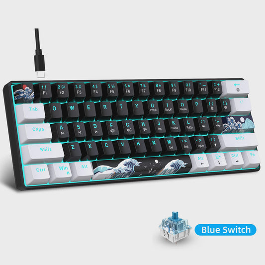 Compact 60% Mechanisch Gaming Toetsenbord met Blauwe Switches en Zee Blauw Backlit