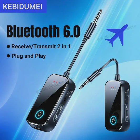 Bluetooth 6.0 Audio Zender & Ontvanger (2-in-1) met Microfoon - Draadloze AUX Adapter voor Auto, TV, PC