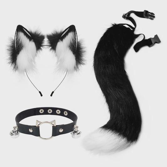 Dierenoren Hoofdband, Staart & Choker Set - Faux Fur Kat, Wolf, Vos - Cosplay & Feestkostuum