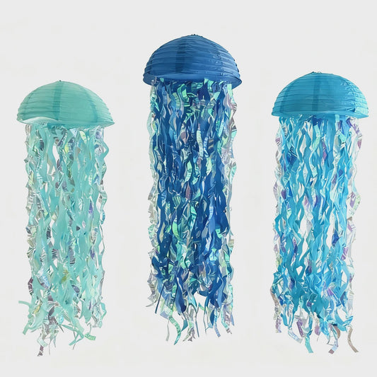 3x Blauwe Kwallen Lampionnen - Feestdecoratie Zee Thema Verjaardag & Babyshower