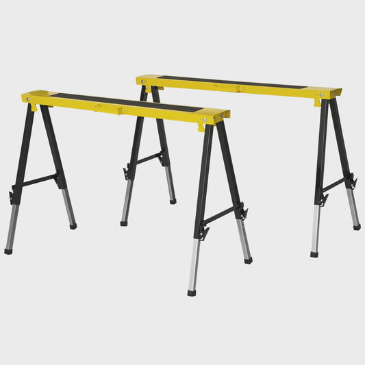Set van 2 Opvouwbare Telescopische Werkbokken, Verstelbaar in Hoogte (62-90 cm), 100 cm Breed, Antislip Oppervlak