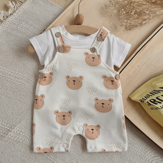 Schattige Baby Jumpsuit met Berenprint en T-shirt - Zomerkleding voor Jongens & Meisjes