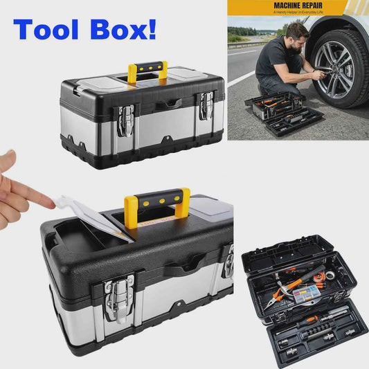 Robuuste Dubbellaags Gereedschapskist - RVS & Kunststof - 40cm - Anti-Val - Voor Elektricien & Auto Reparatie