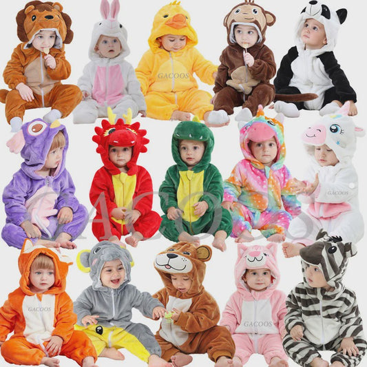 Baby Romper Dierenkostuum Kigurumi - Zacht Flanellen Jumpsuit voor Jongens & Meisjes