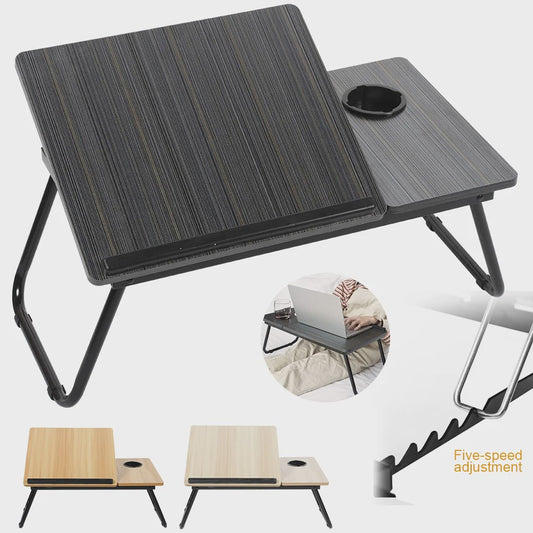 Multifunctionele Bedtafel: Opvouwbaar Laptop Bureau met Hoogteverstelling & Bekerhouder