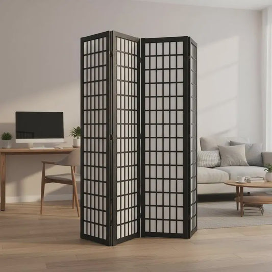 Zwart Houten Kamerscherm met 4 Panel - Japans Design & Ruimteverdeler