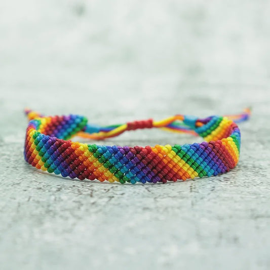 Fashion LGBT Bracelet Men Women Rainbow Rope Braclets Handmade Woven Strings Ethnic Brass Jewelry Bestie Gift Adjustable