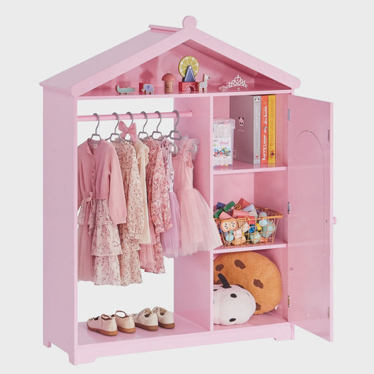 Kinder Garderobe met Spiegel - Droomkast voor Verkleedkleding en Speelgoed