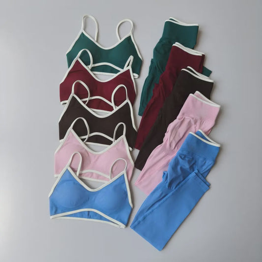Naadloze 2-delige Sport Set: Leggings met Hoge Taille & Strappy Sport BH voor Fitness en Gym