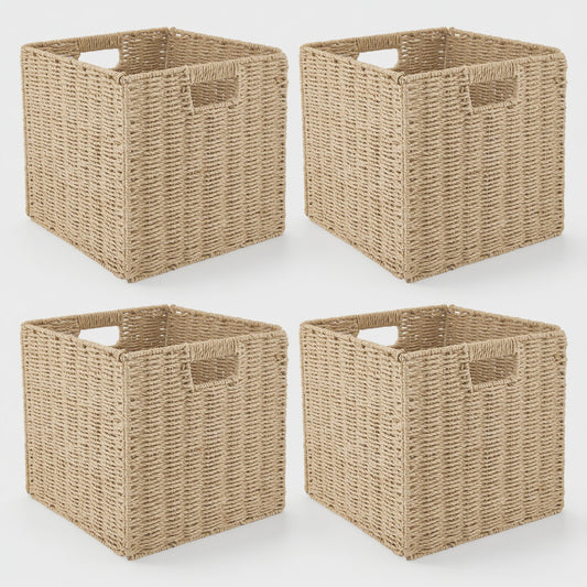 Weaving Storage Basket -4 Sets,Storage Basket Desktop Toy Cosmetics Storage Box Home Foldable Drawer Entrance Imitation