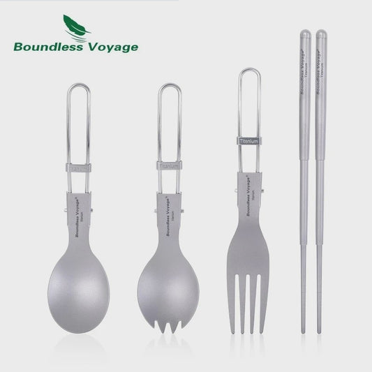 Titanium Camping Bestek Set - Opvouwbaar Lepel, Vork, Spork & Eetstokjes voor Outdoor Picknick