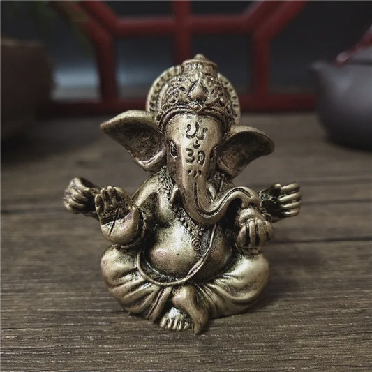 Ganesha Beeldje Bronskleurig - Hindoeïstische God Sculptuur voor Huis & Kantoor Decoratie