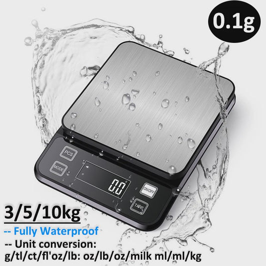 Digitale Keukenweegschaal 10kg - 0.1g Precisie, Waterdicht RVS, LCD Display