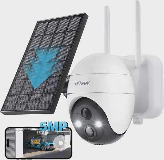 ieGeek 5MP Draadloze Buitencamera met Zonnepaneel - 360° Pan/Tilt, Kleuren Nachtzicht & PIR Detectie
