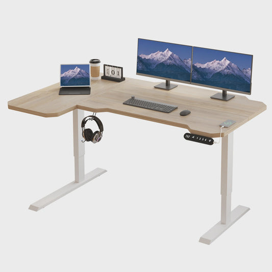 Elektrisch In Hoogte Verstelbaar L-Bureau 150cm - Sta-Buro met Geheugenfunctie en USB-C