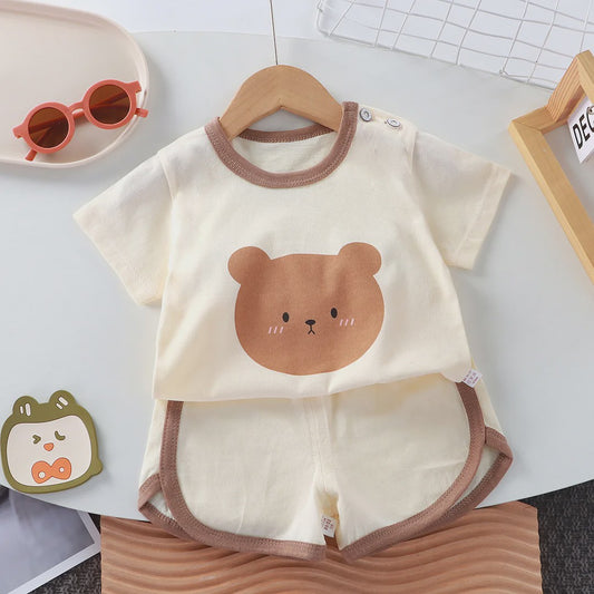 Zomerse Katoenen Kinderkleding Set: T-shirt & Shorts met Leuke Prints (0-4 Jaar)