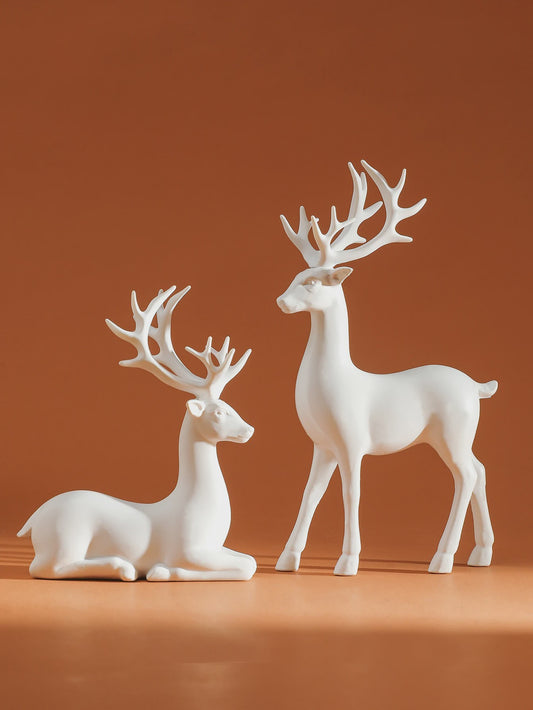 Set van 2 Kerst Herten Decoratie Beeldjes - Rustiek Tafeldecoratie