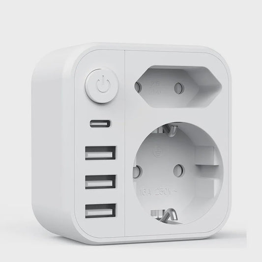 Universele Stekkerdoos met 3 USB, 1 Type-C en 2 AC-poorten - Snel Laden & Kindveilig