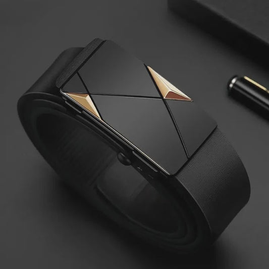 Luxe Heren Riem met Automatische Gesp - PU Leer, Zakelijk & Casual, Geometrisch Design