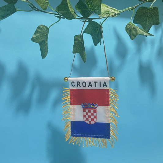 Mini Vlag Kroatië voor Auto - 8x12cm Polyester, Dubbelzijdig Bedrukt, Hangend