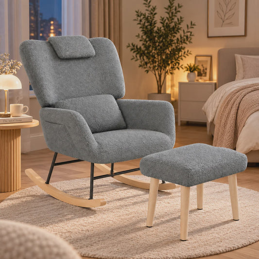 Luxe Schommelstoel met Voetenbank en Hoofdsteun - Comfortabele Fauteuil met Zijvak