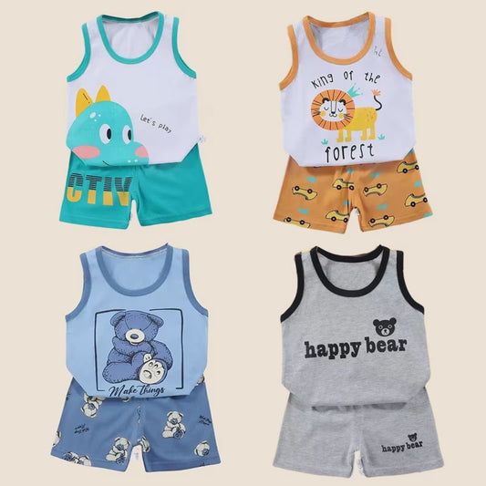 Zomer Set Kinderen: Katoenen Mouwloos Vest & Shorts met Leuke Prints