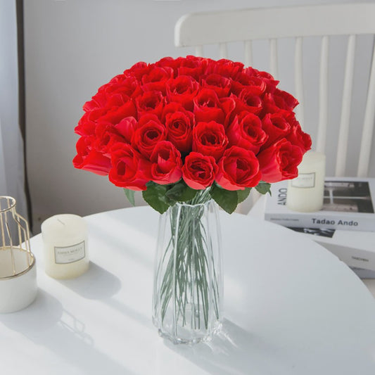 Boeket van 10 Rode Kunst Rozen met Vaas - Decoratie voor Huis, Tuin & Bruiloft