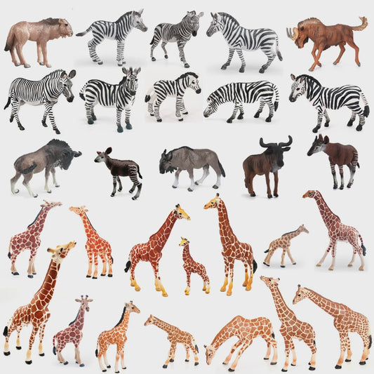 Realistische Wilde Dieren Figuren Set: Okapi, Giraf, Gnu & Zebra - Educatief Speelgoed voor Kinderen