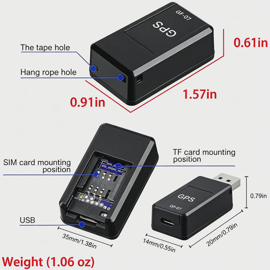 GF07 Mini GPS Tracker met Magnetische Bevestiging en SOS Alarm - Real-time Voertuig Tracing