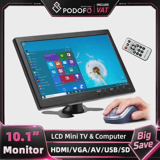 Podofo 10.1 Inch HD LCD Monitor: Veelzijdige Headrest Scherm met HDMI, VGA, USB & meer