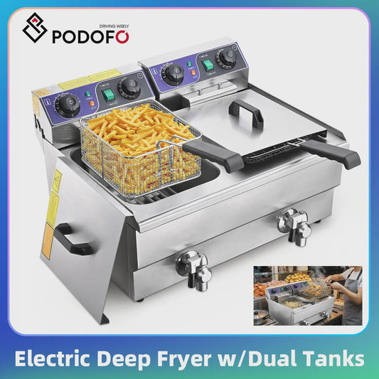 Dubbele Frituurpan 2x3000W RVS met Timer & Aftapkranen - 20L