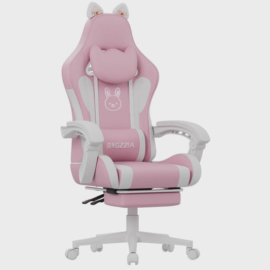 Ergonomische Gaming Chair met Kattenoren, Massagefunctie en Voetensteun - Roze
