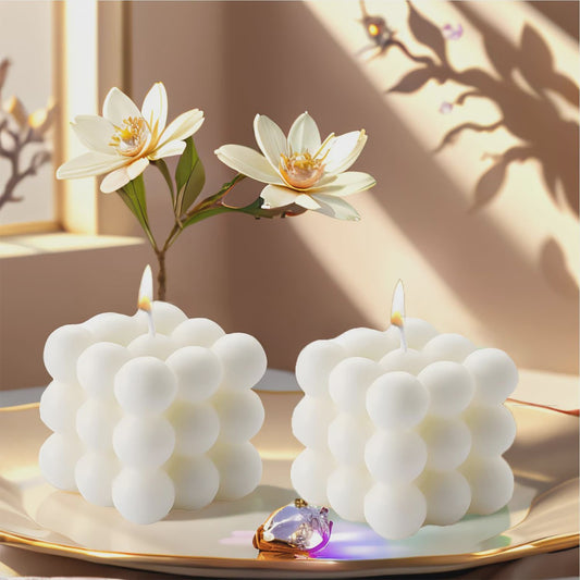 Sfeervolle Vanille Geur Bubble Kaars - Decoratieve Soja Wax Kubus Kaars voor Huis & Kantoor