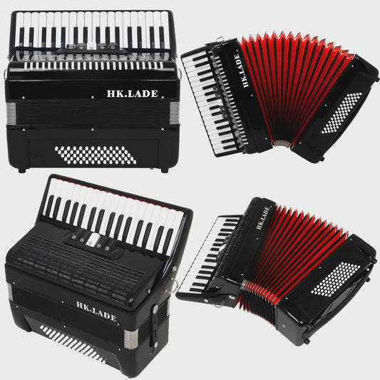 HK LADE Professionele Bayan Accordeon - Zwart, 34 Toetsen, 60/72 Bass, 5 Stemmig