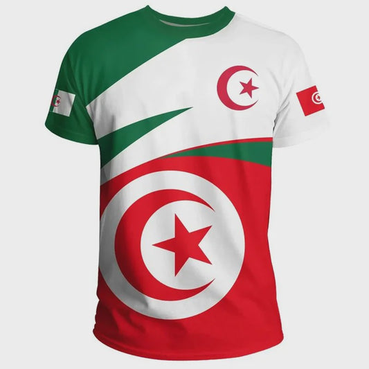 Heren T-shirt met Algerijnse Vlag 3D Graphic - Perfect voor Voetbalfans en Sportieve Gelegenheden