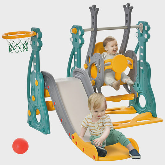 HOMCOM 4-in-1 Speeltoestel voor Kinderen: Glijbaan, Schommel & Basketbal