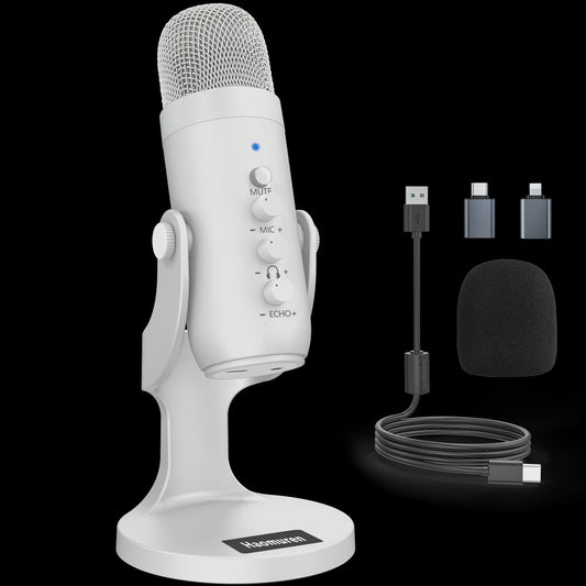 Professionele Witte USB Condensator Microfoon voor Studio, Gaming, Streaming & Podcasts