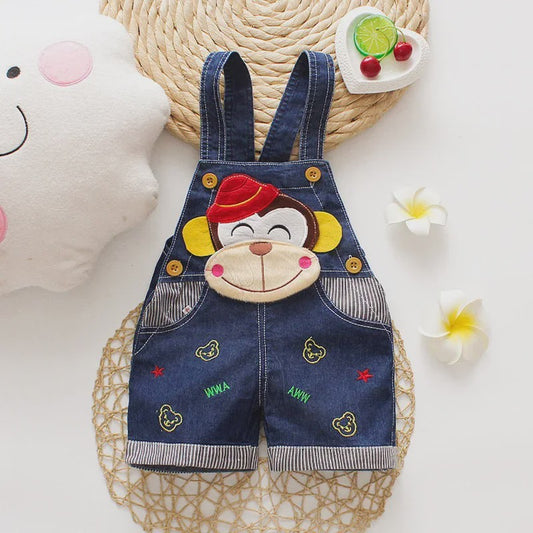 Schattige Denim Tuinbroek Shorts met Cartoon Print voor Kinderen (1-3 Jaar)