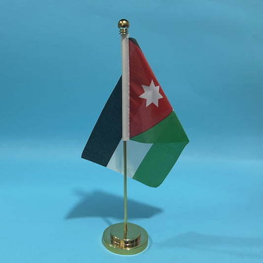 Bureauvlag Jordanië 14x21cm Polyester met Standaard - Decoratie voor Kantoor en Tafel