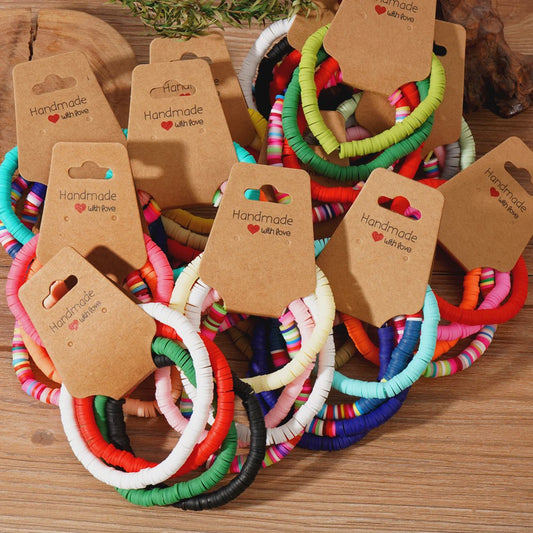 Set van 4 Kleurrijke Heishi Kralen Armbanden - Handgemaakt Boho Mixkleur Sieraden Dames 2024