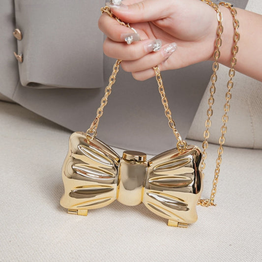 Luxe Strik Handtas van Metaal met Ketting - Speelse Crossbody Tas