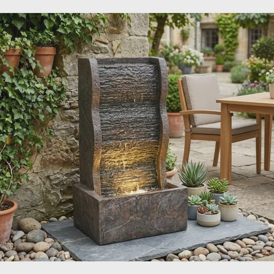 Stijlvolle Buitenfontein met Geïntegreerde Lamp - Polyresin 28.5x20.5x49.5 cm
