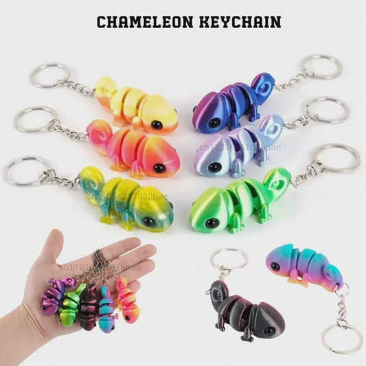 Bewegelijke 3D Geprinte Kameleon Sleutelhanger - Leuk Accessoire & Cadeau