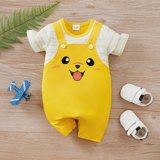 Schattige Gele Baby Romper met Hondjesprint - Korte Mouw Zomer Jumpsuit