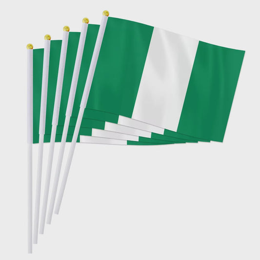 Nigeria Handvlag 14x21cm - Kleine Nigeriaanse Wapperende Vlag met Stokje