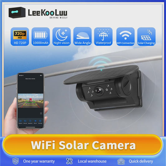 Draadloze Solar Auto Camera HD 720P met Nachtzicht & WiFi - IP67 Waterdicht