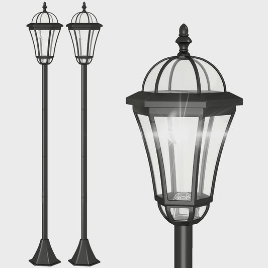 Set van 2 Zonne-energie Tuinlampen Staand Zwart - IP44 - 129 cm Hoog
