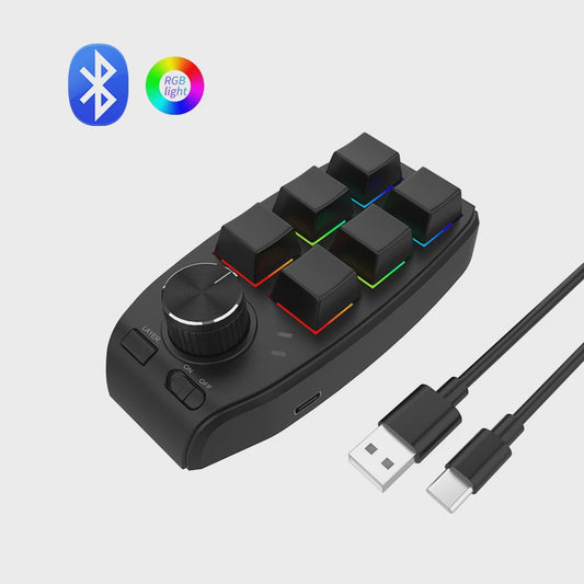 Compact 6-Key Macro Mini Toetsenbord met Draaiknop - USB & Bluetooth, Hot-swap, Programmeerbaar