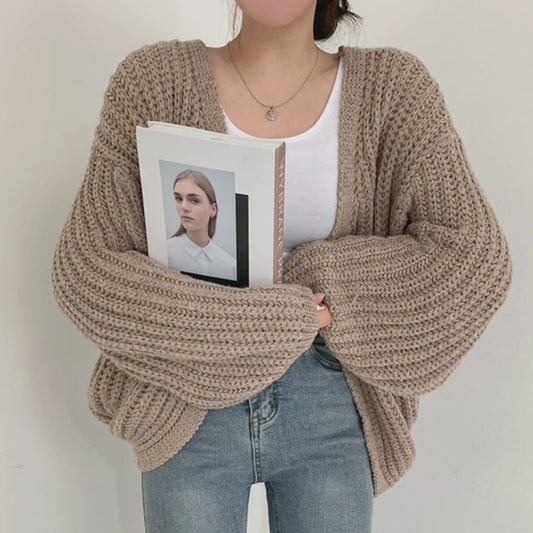Oversized Gebreide Cardigan met Lantaarnmouwen - Vintage Y2k Stijl